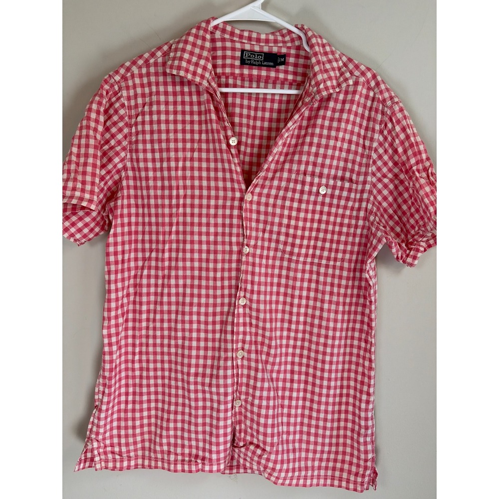 Polo Ralph Lauren Mens Red White Gingham Check Short Sleeve Button Down Shirt M